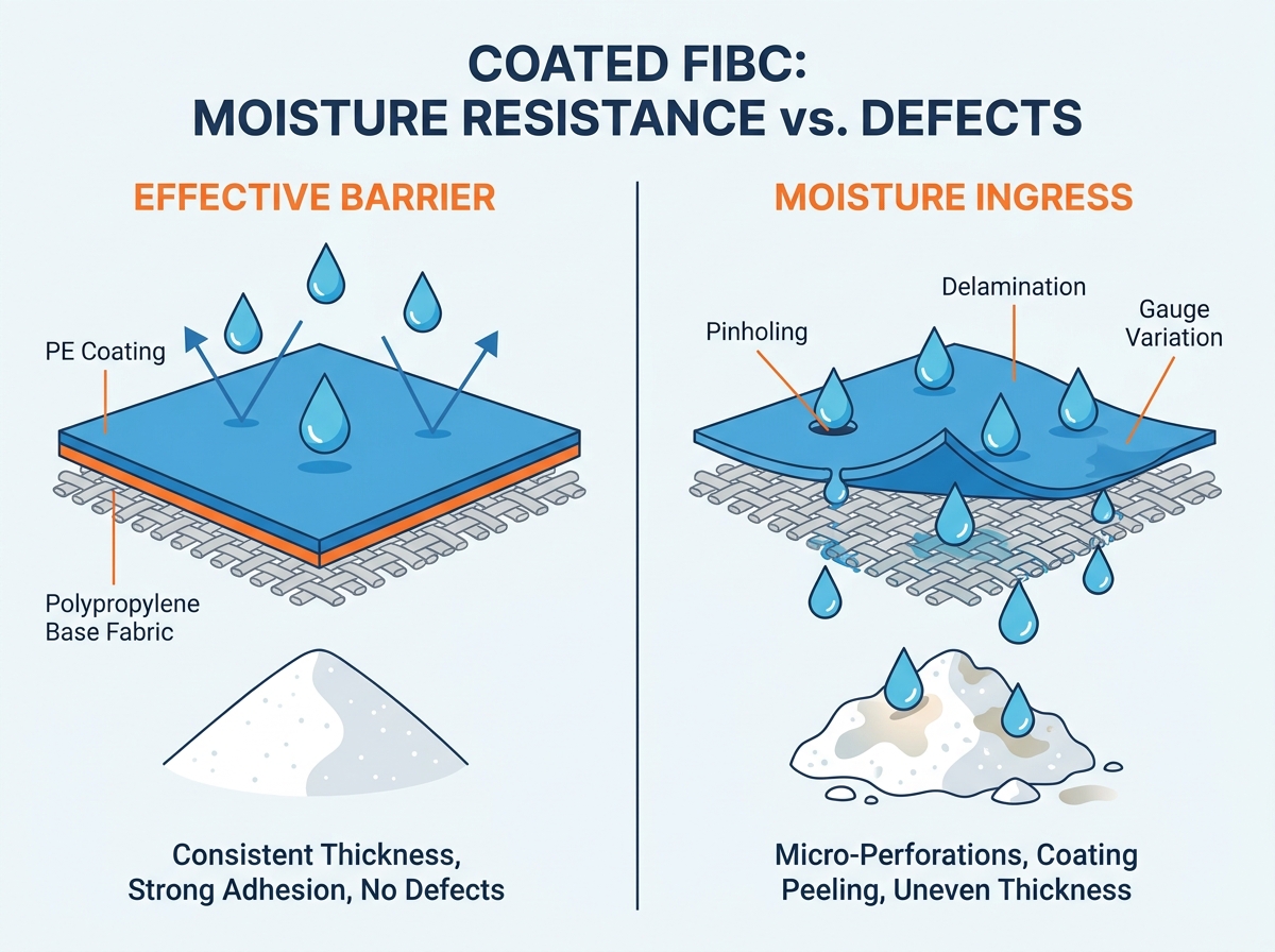Identifying coating defects in FIBCs for moisture resistance