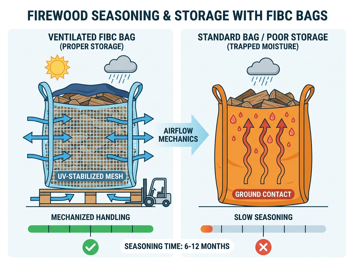 Ventilated bulk bags for firewood storage