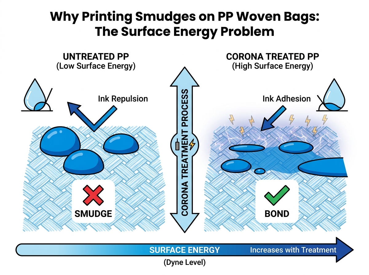 Root cause analysis of woven bag print smudging