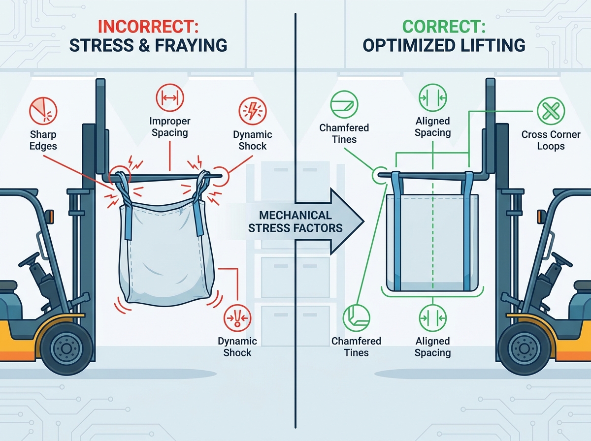Mechanical stress factors causing FIBC lifting loop fraying